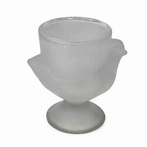 Vintage Frosted Glass Chick Egg Cup Made in France Satin Bird Pedestal Holder